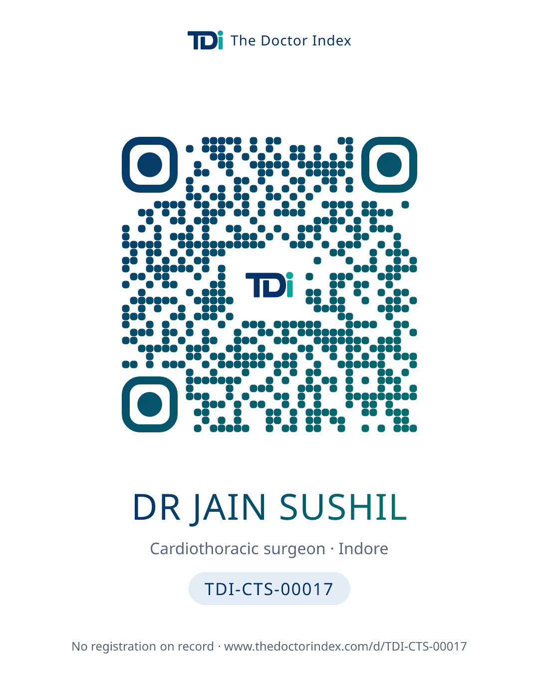 QR card for Dr Jain Sushil, TDI-CTS-00017