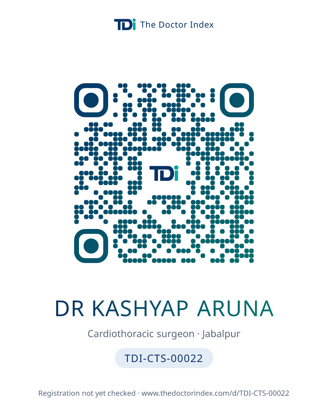 QR card for Dr Kashyap Aruna, TDI-CTS-00022