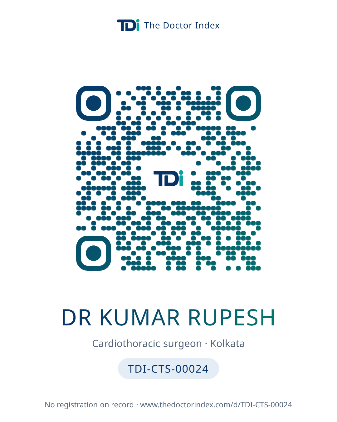 QR card for Dr Kumar Rupesh, TDI-CTS-00024