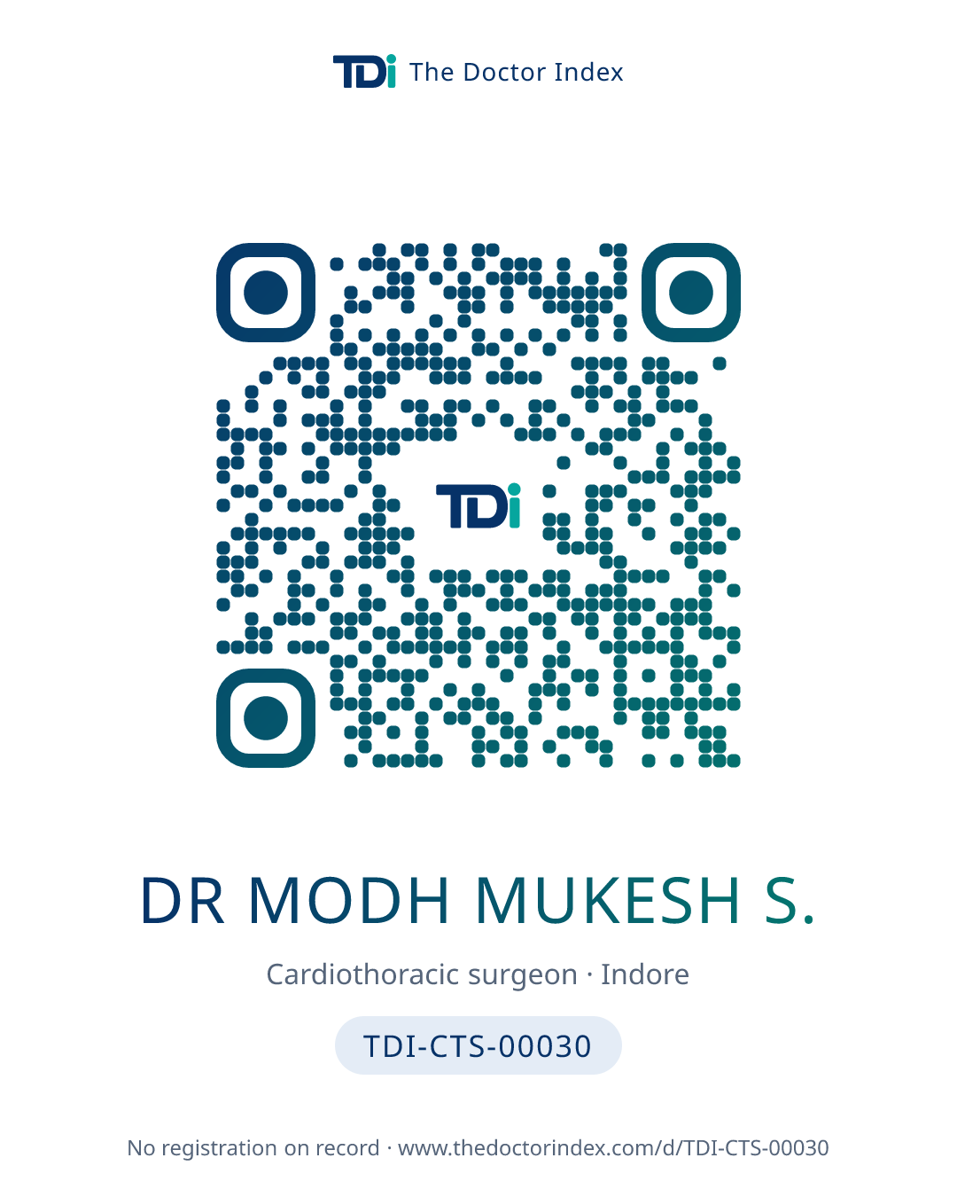 QR card for Dr Modh Mukesh S., TDI-CTS-00030