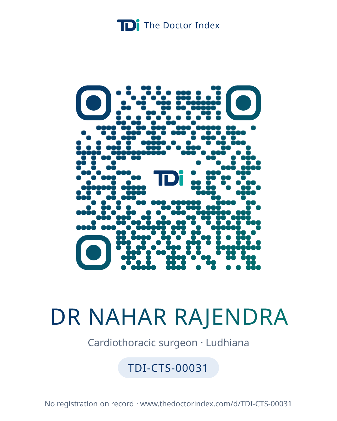 QR card for Dr Nahar Rajendra, TDI-CTS-00031