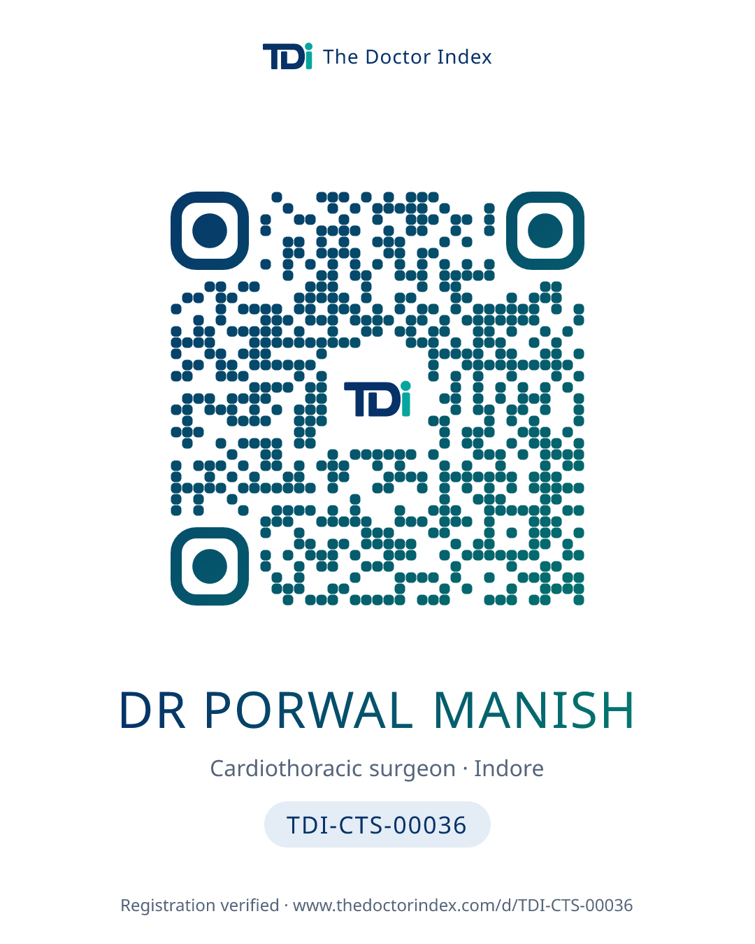 QR card for Dr Porwal Manish, TDI-CTS-00036