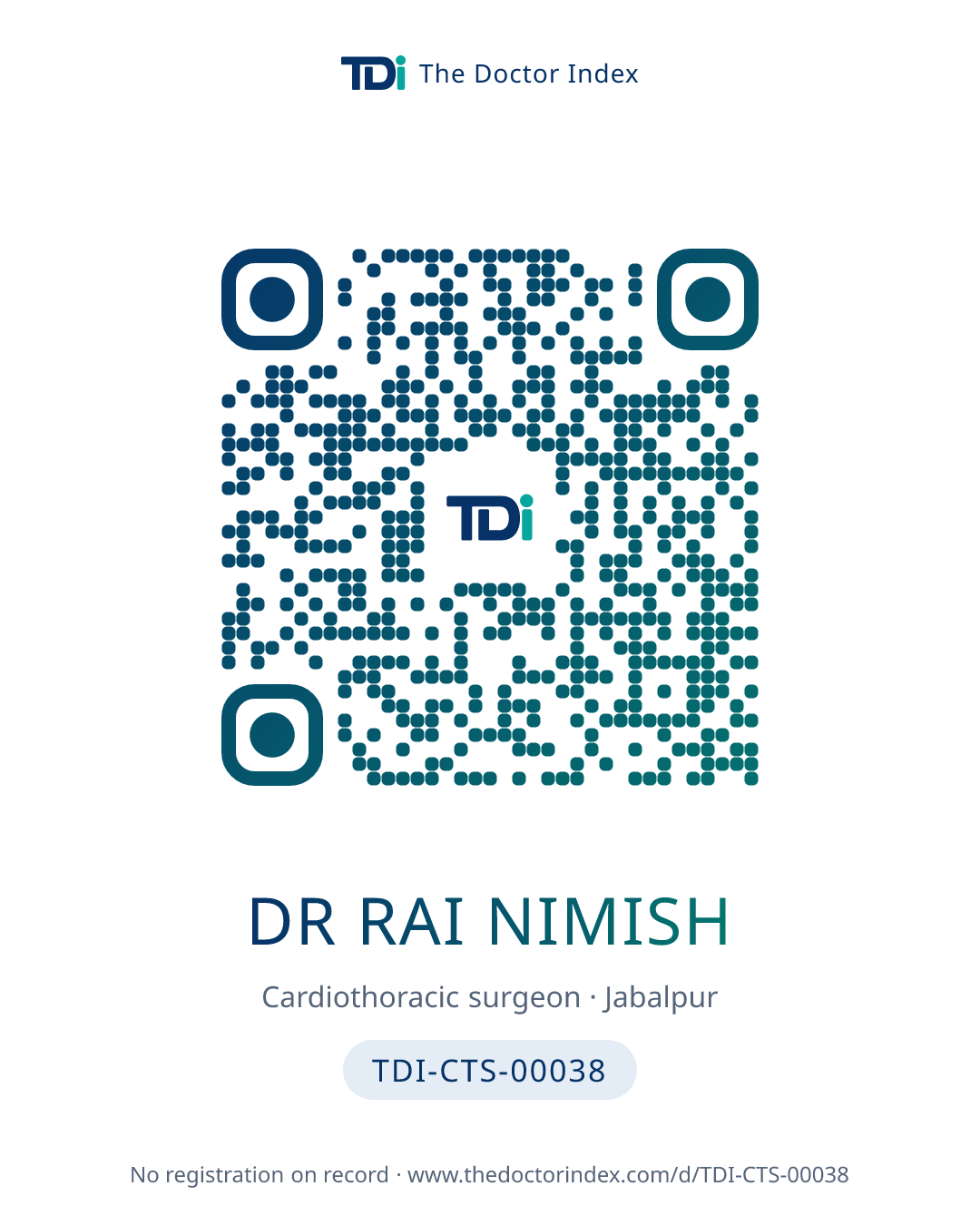 QR card for Dr Rai Nimish, TDI-CTS-00038