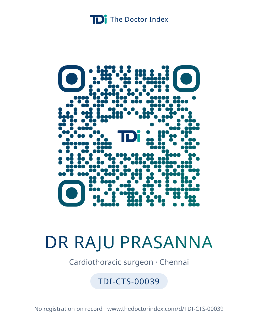 QR card for Dr Raju Prasanna, TDI-CTS-00039
