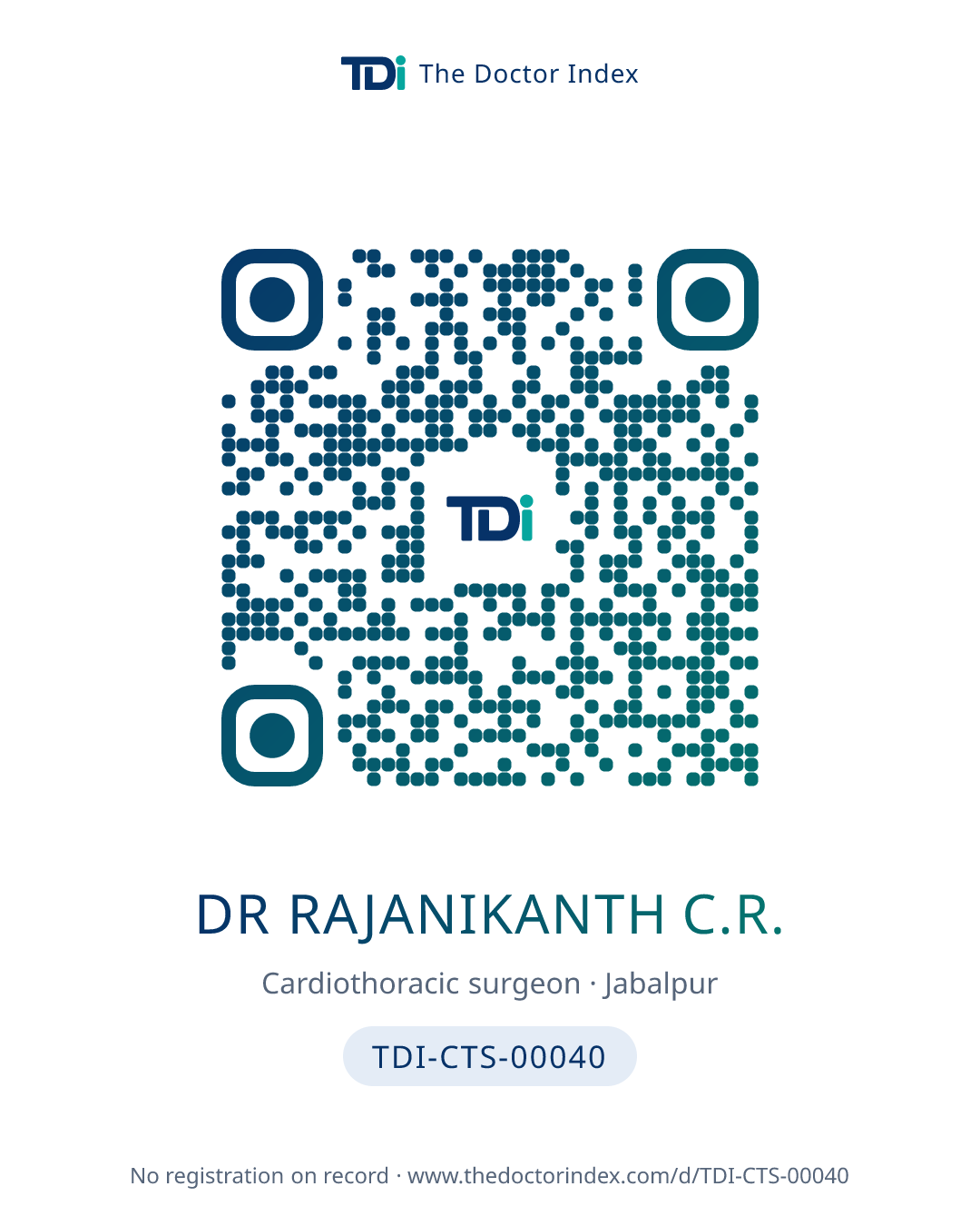 QR card for Dr Rajanikanth C.R., TDI-CTS-00040