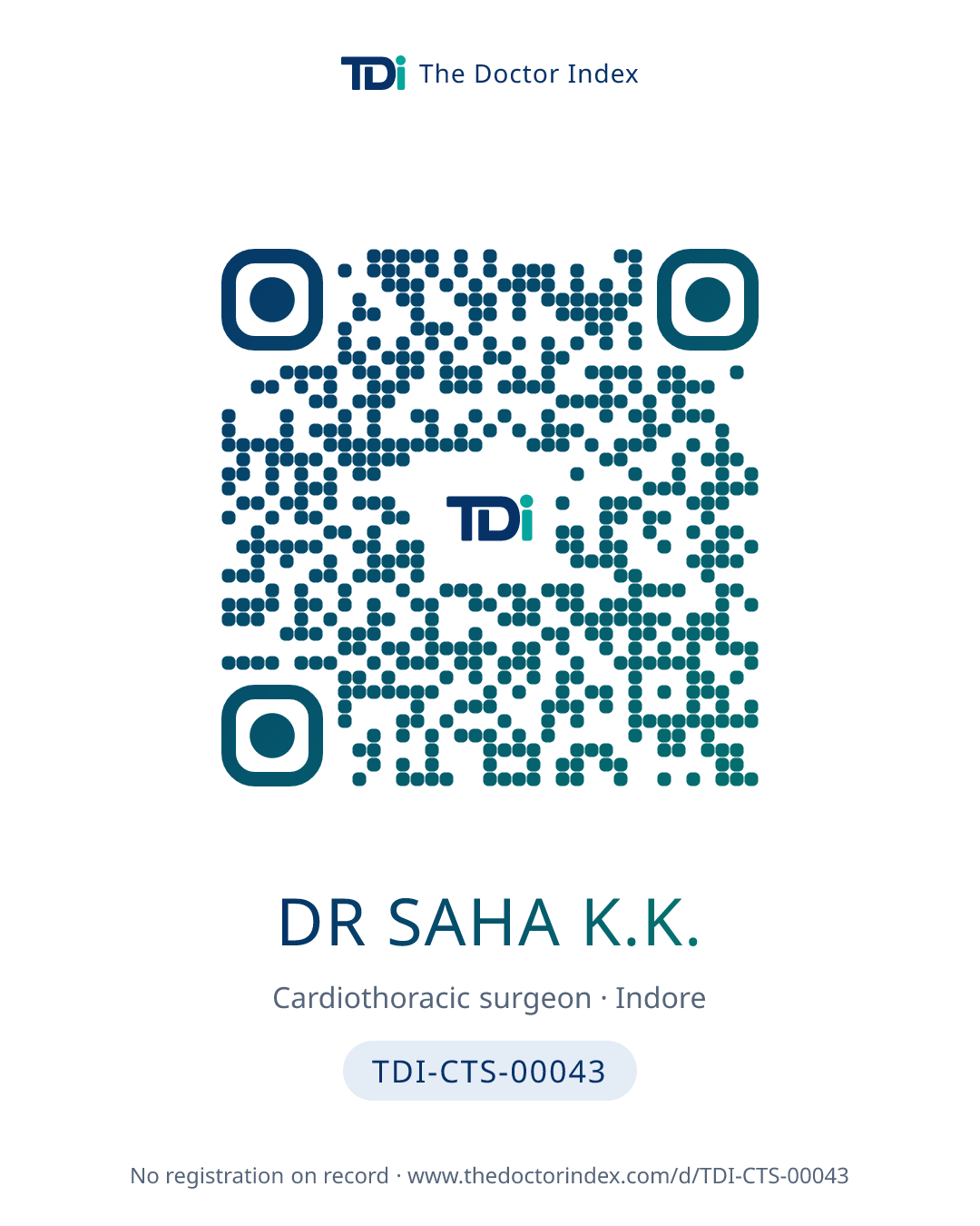 QR card for Dr Saha K.K., TDI-CTS-00043