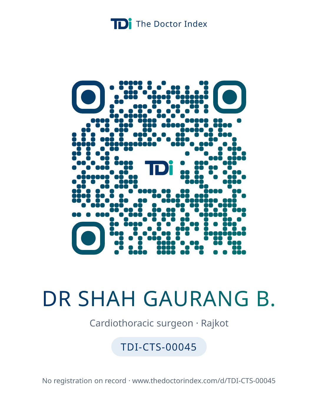 QR card for Dr Shah Gaurang B., TDI-CTS-00045