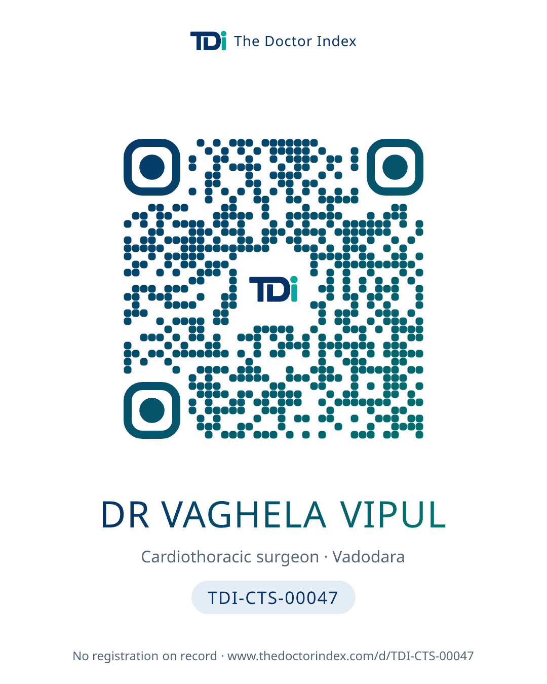 QR card for Dr Vaghela Vipul, TDI-CTS-00047