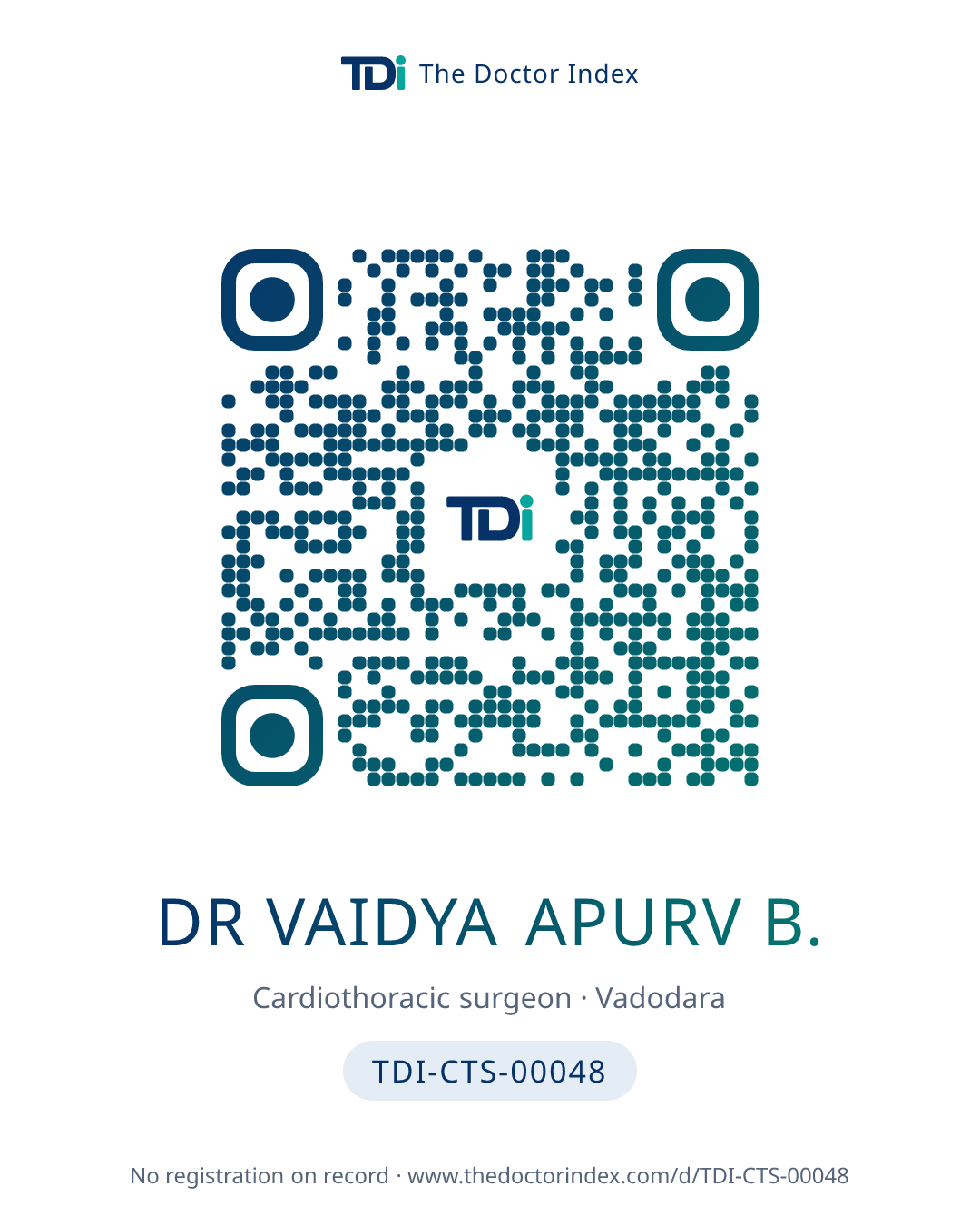 QR card for Dr Vaidya Apurv B., TDI-CTS-00048