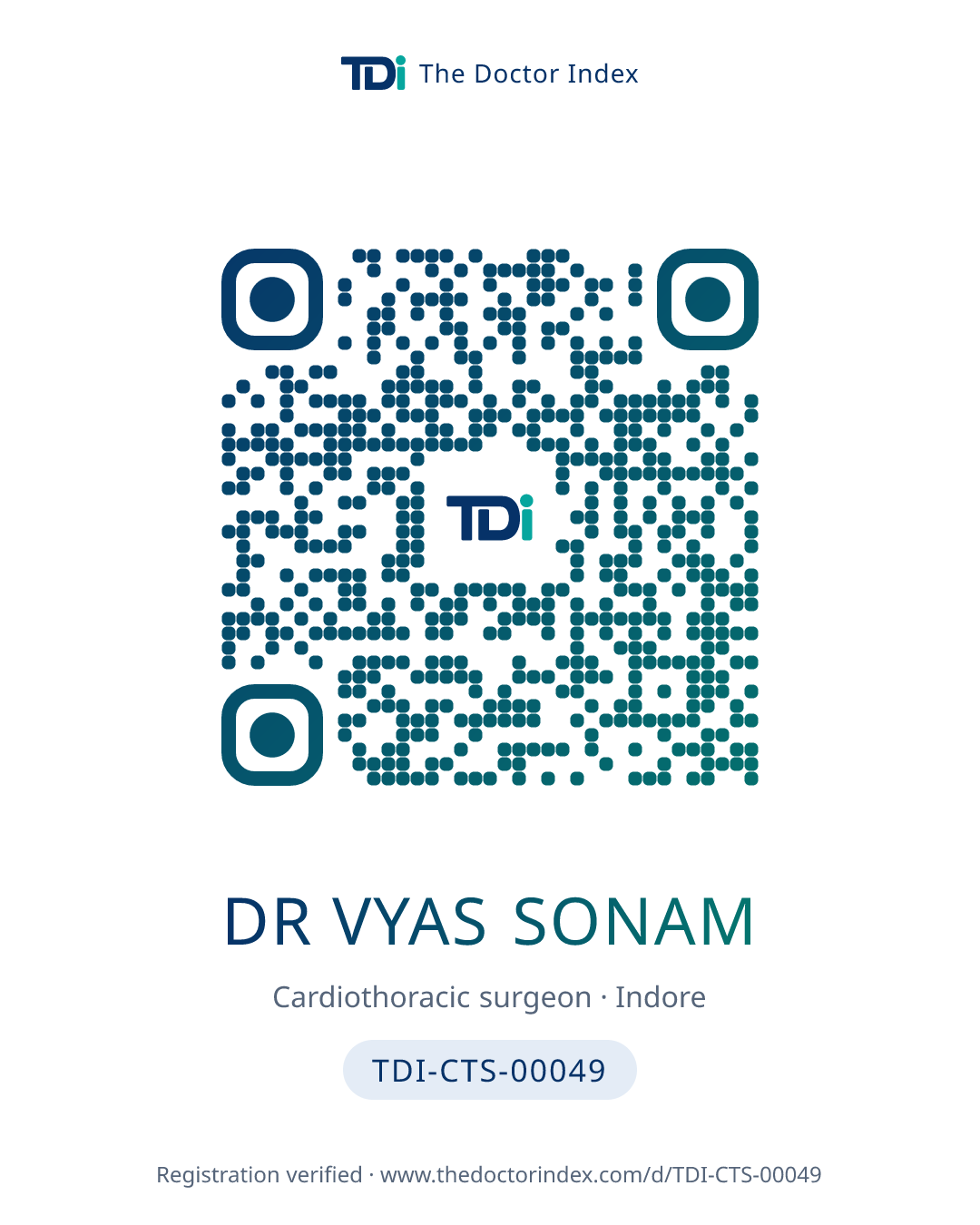 QR card for Dr Vyas Sonam, TDI-CTS-00049