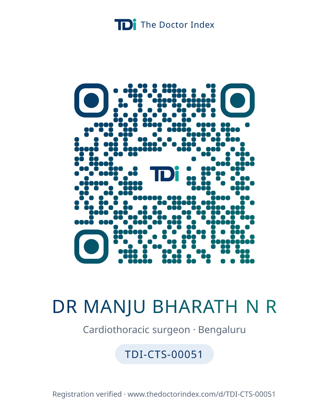 QR card for Dr Manju Bharath N R, TDI-CTS-00051