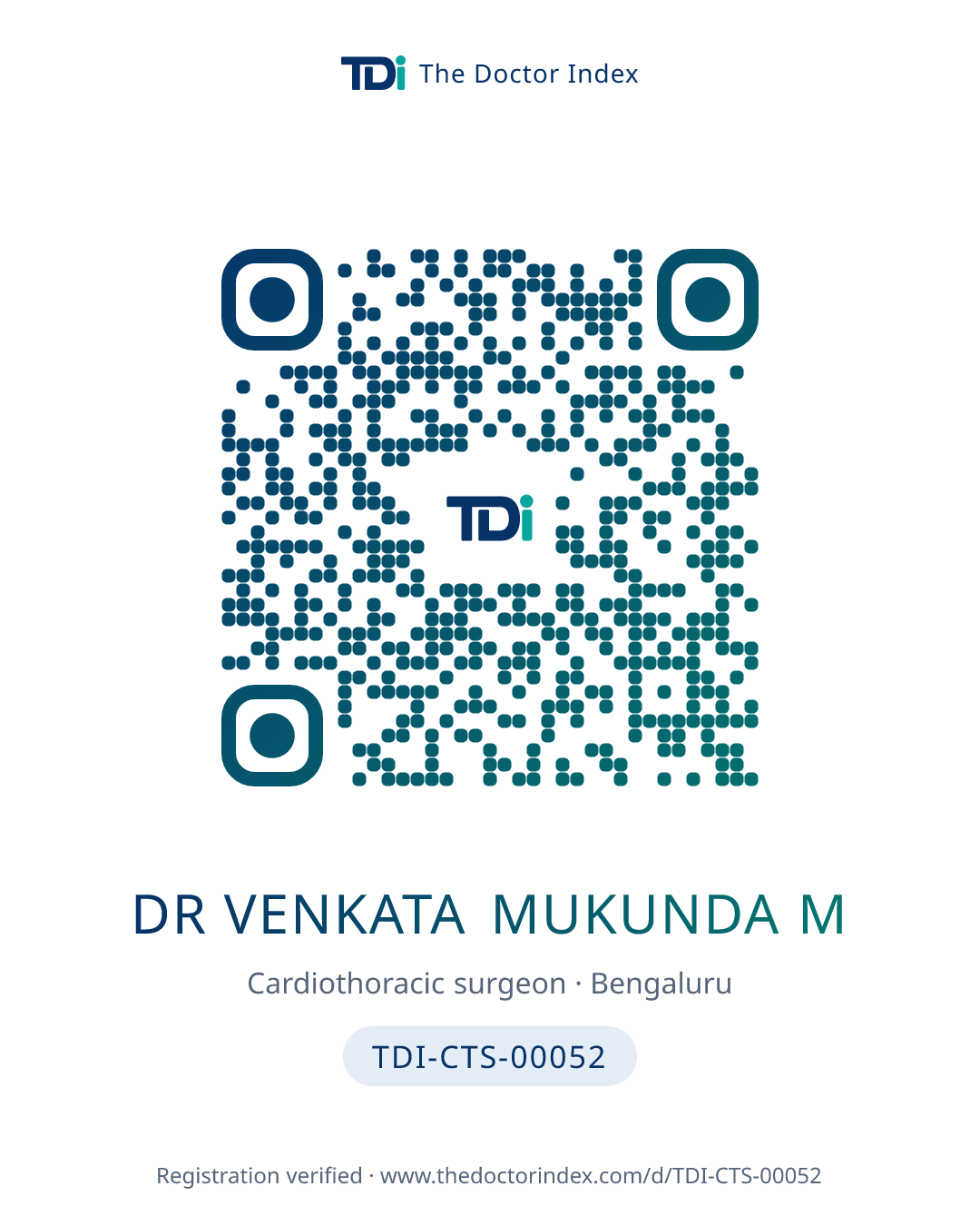 QR card for Dr Venkata Mukunda M, TDI-CTS-00052
