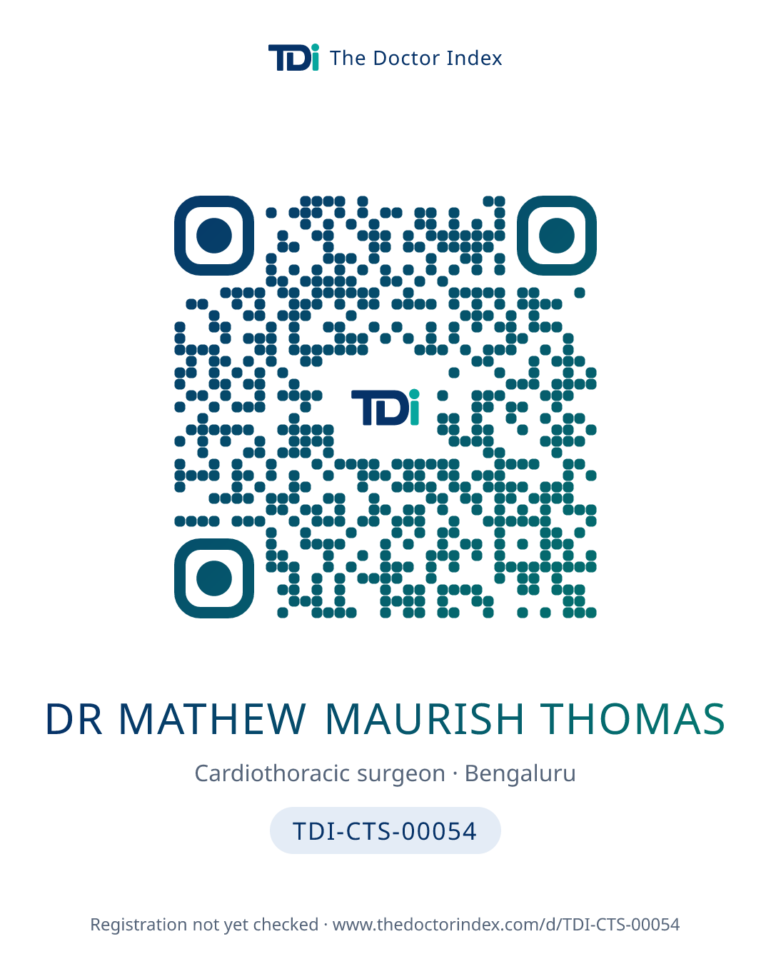 QR card for Dr Mathew Maurish Thomas, TDI-CTS-00054