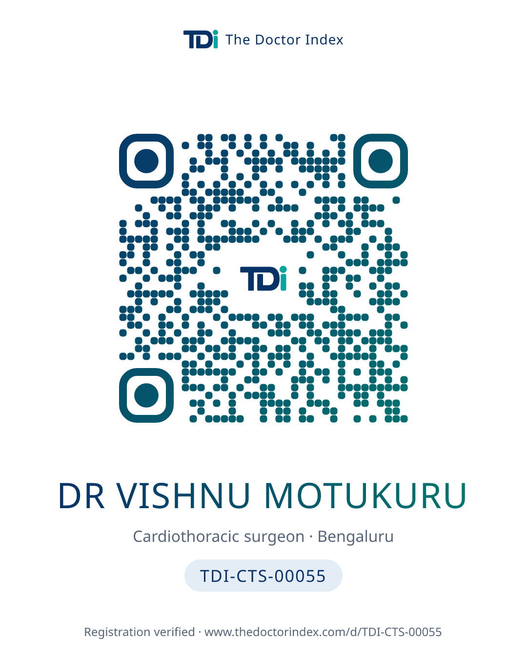 QR card for Dr Vishnu Motukuru, TDI-CTS-00055