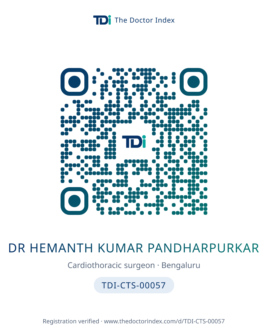 QR card for Dr Hemanth Kumar Pandharpurkar, TDI-CTS-00057