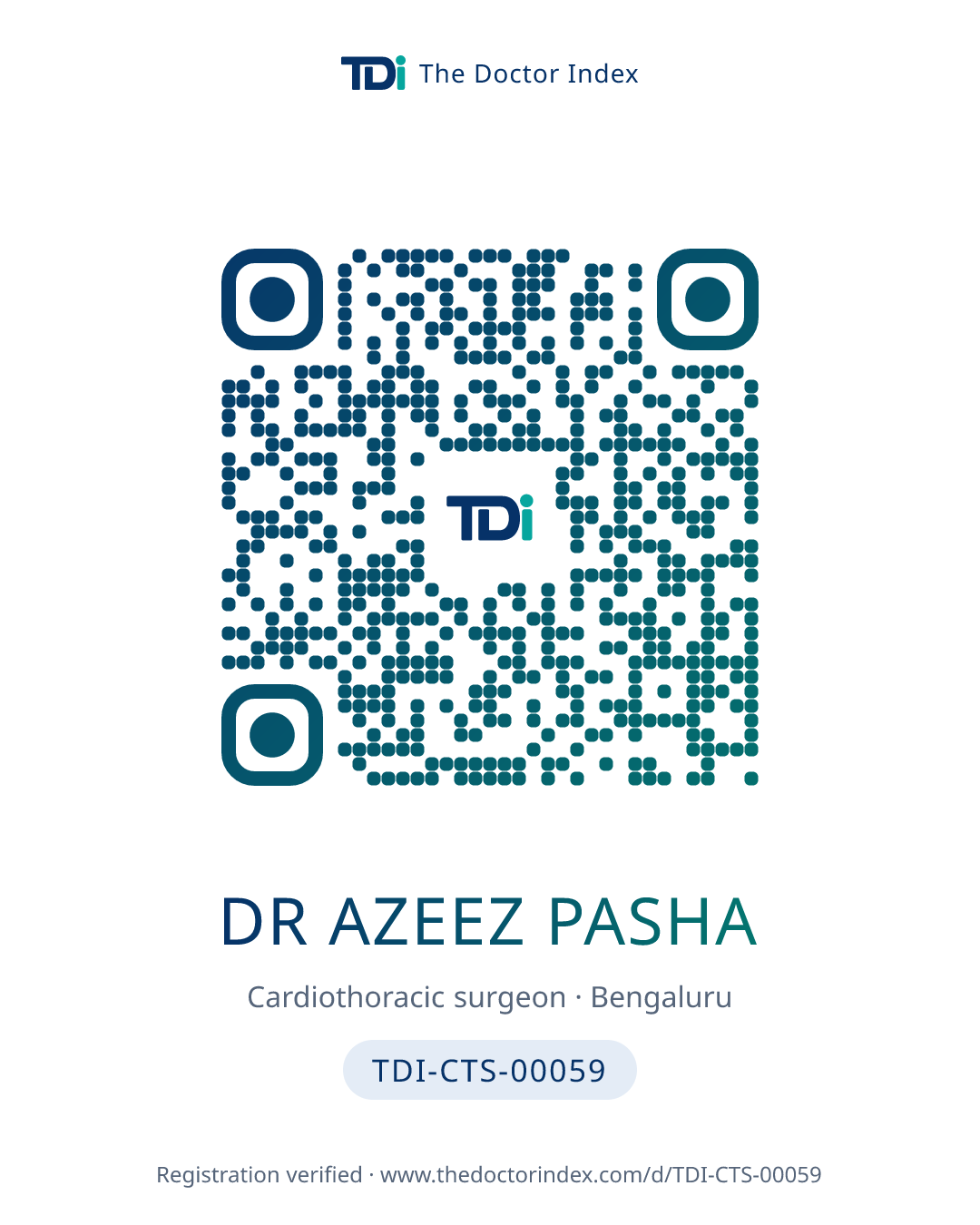 QR card for Dr Azeez Pasha, TDI-CTS-00059