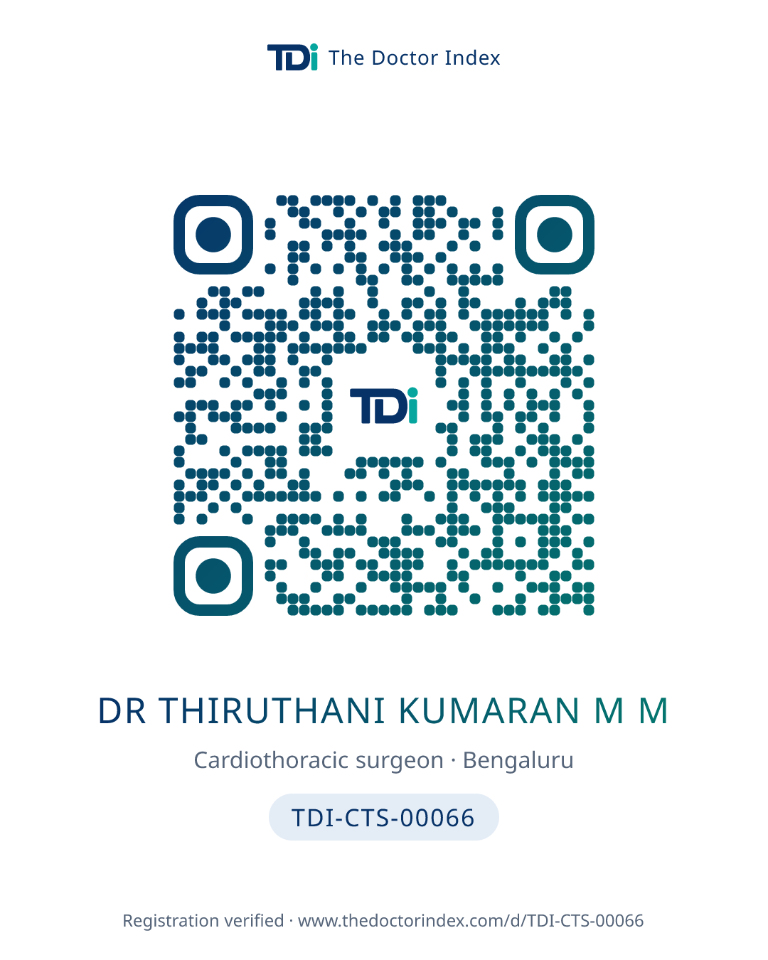 QR card for Dr Thiruthani Kumaran M M, TDI-CTS-00066