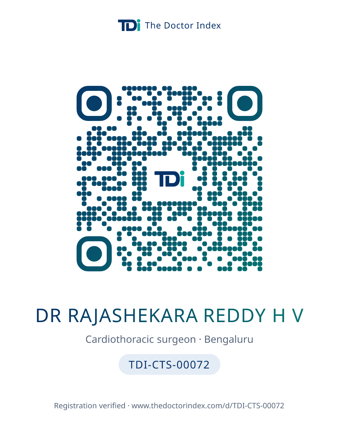 QR card for Dr Rajashekara Reddy H V, TDI-CTS-00072