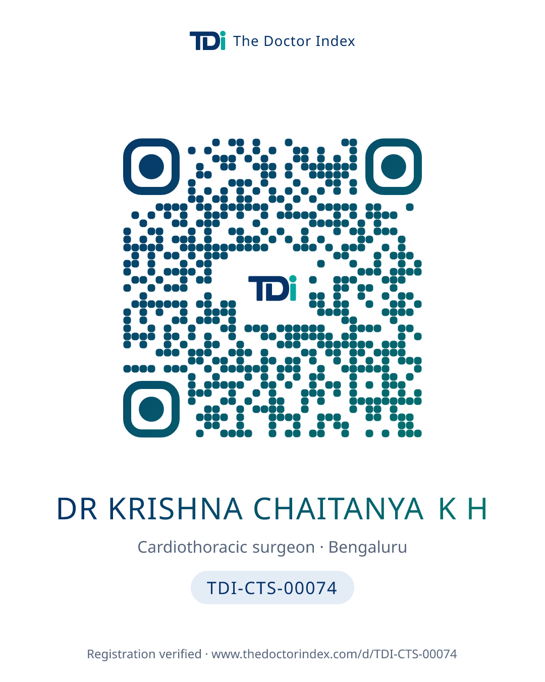 QR card for Dr Krishna Chaitanya K H, TDI-CTS-00074