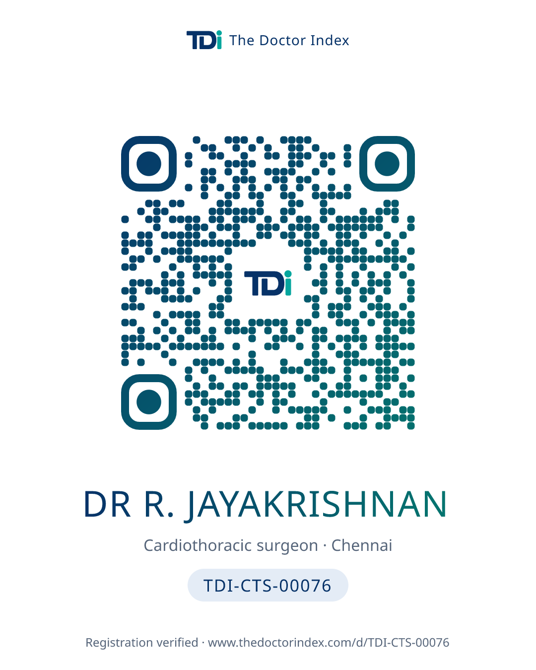 QR card for Dr R. Jayakrishnan, TDI-CTS-00076