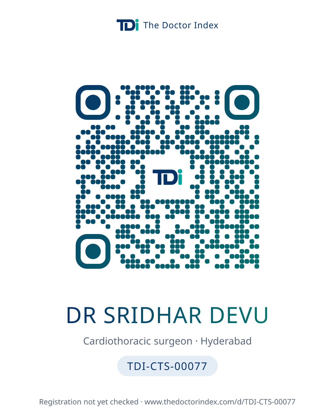 QR card for Dr Sridhar Devu, TDI-CTS-00077