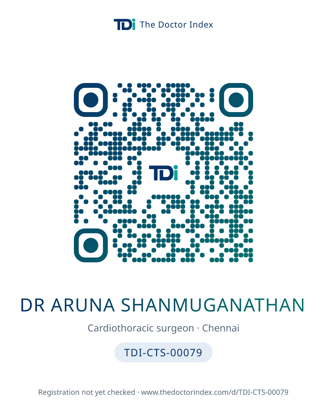 QR card for Dr Aruna Shanmuganathan, TDI-CTS-00079