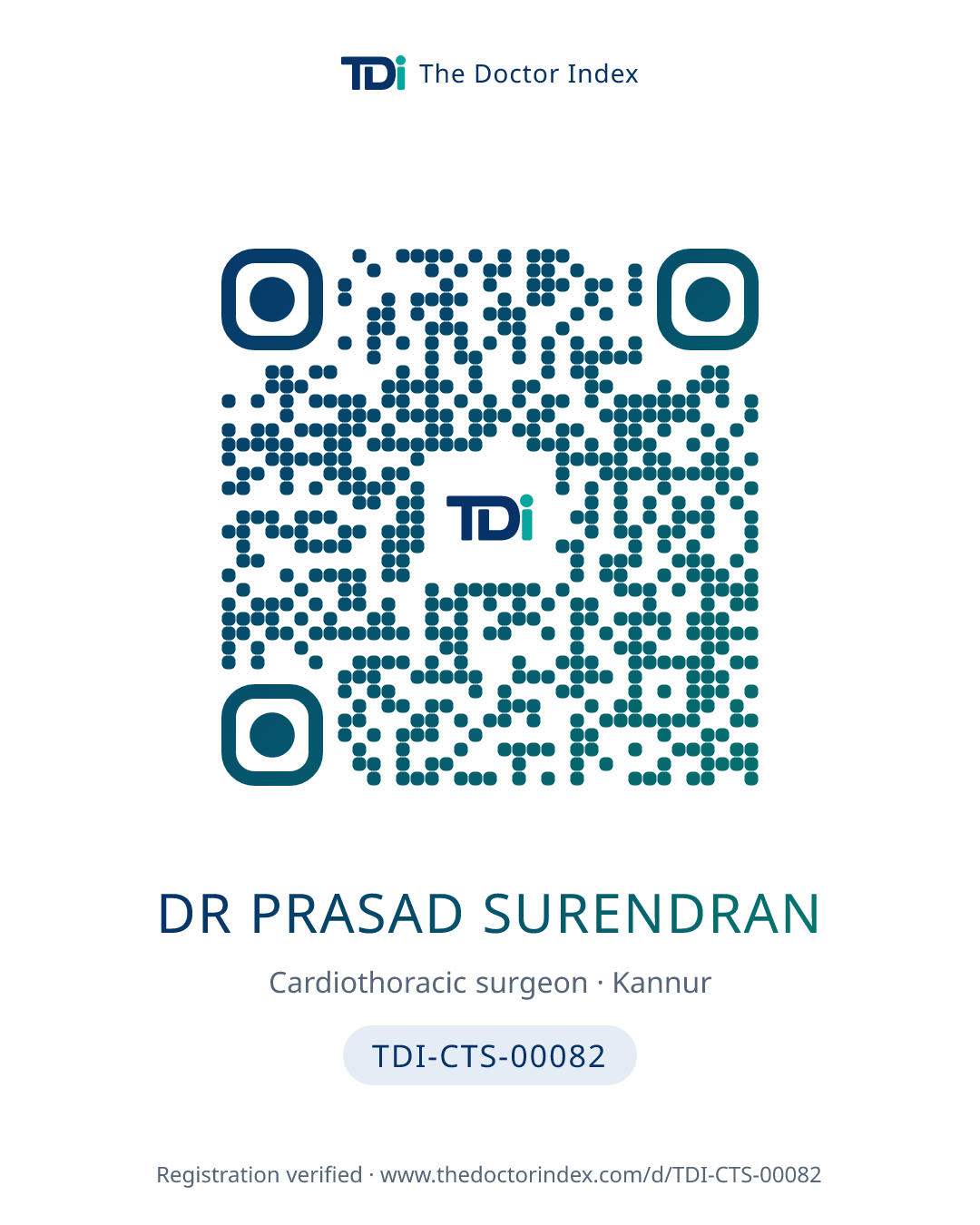QR card for Dr Prasad Surendran, TDI-CTS-00082