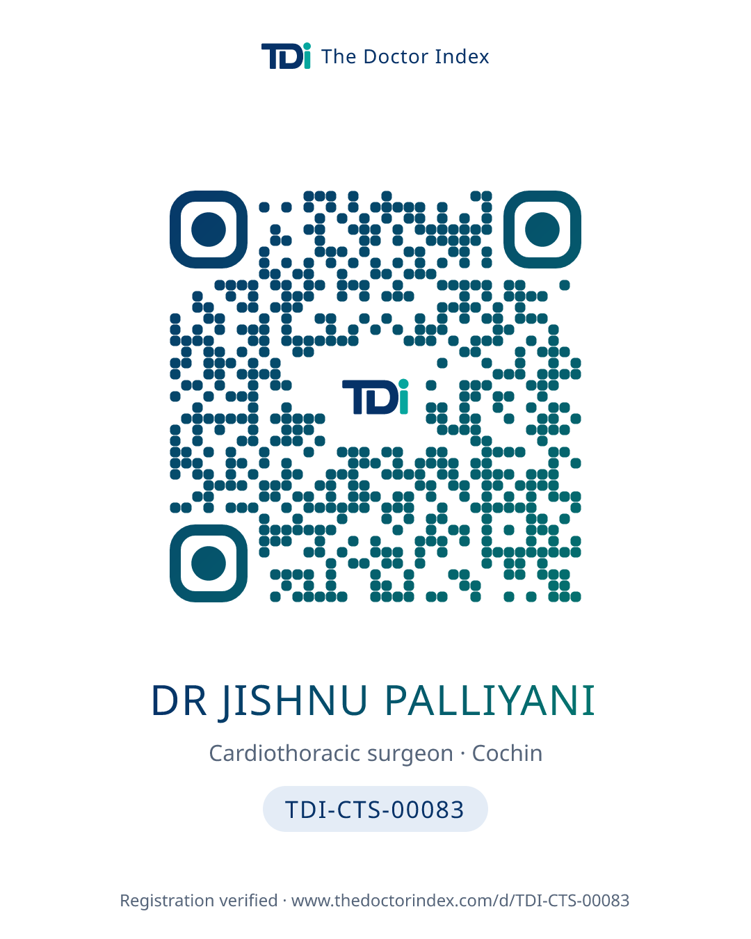 QR card for Dr Jishnu Palliyani, TDI-CTS-00083