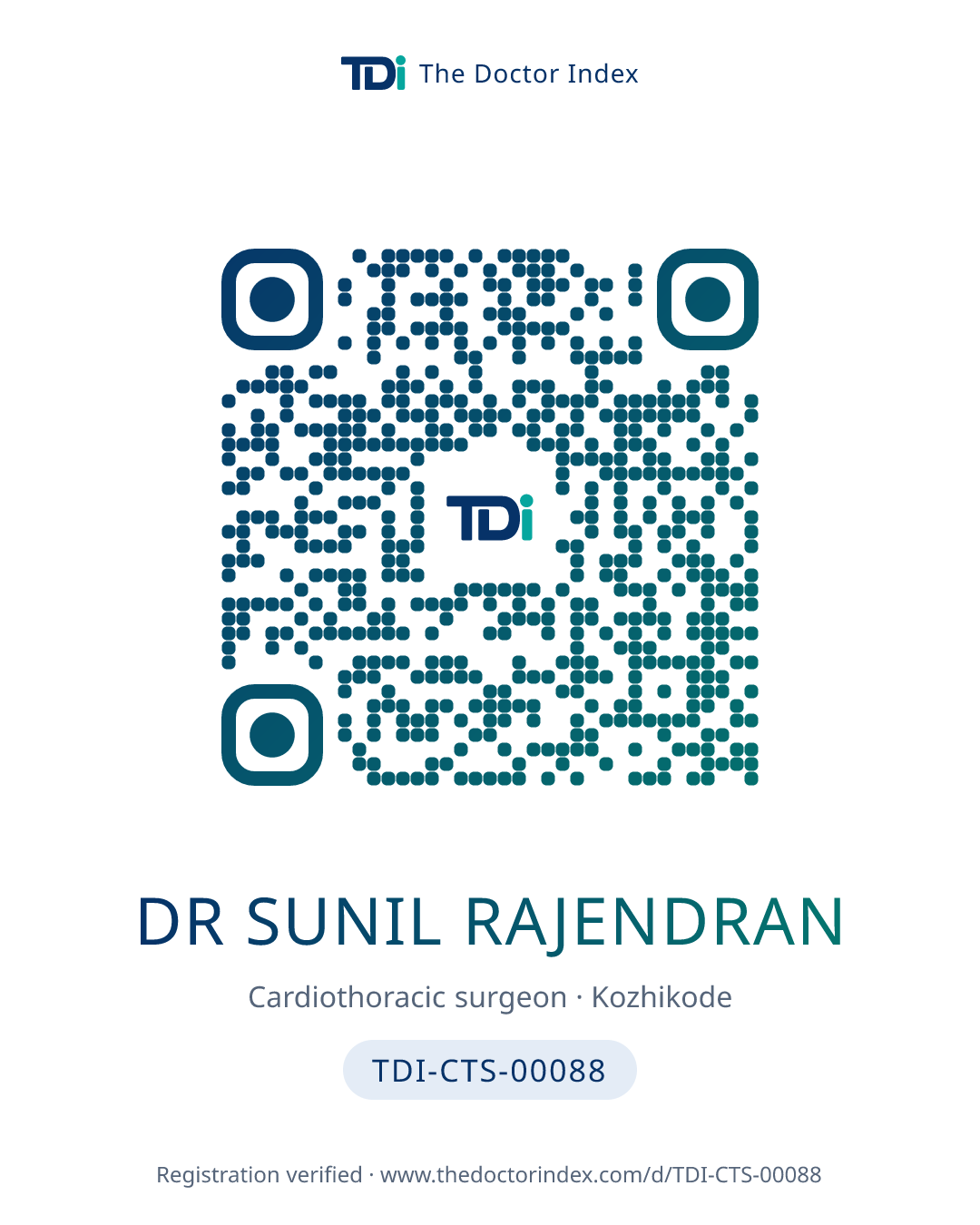 QR card for Dr Sunil Rajendran, TDI-CTS-00088