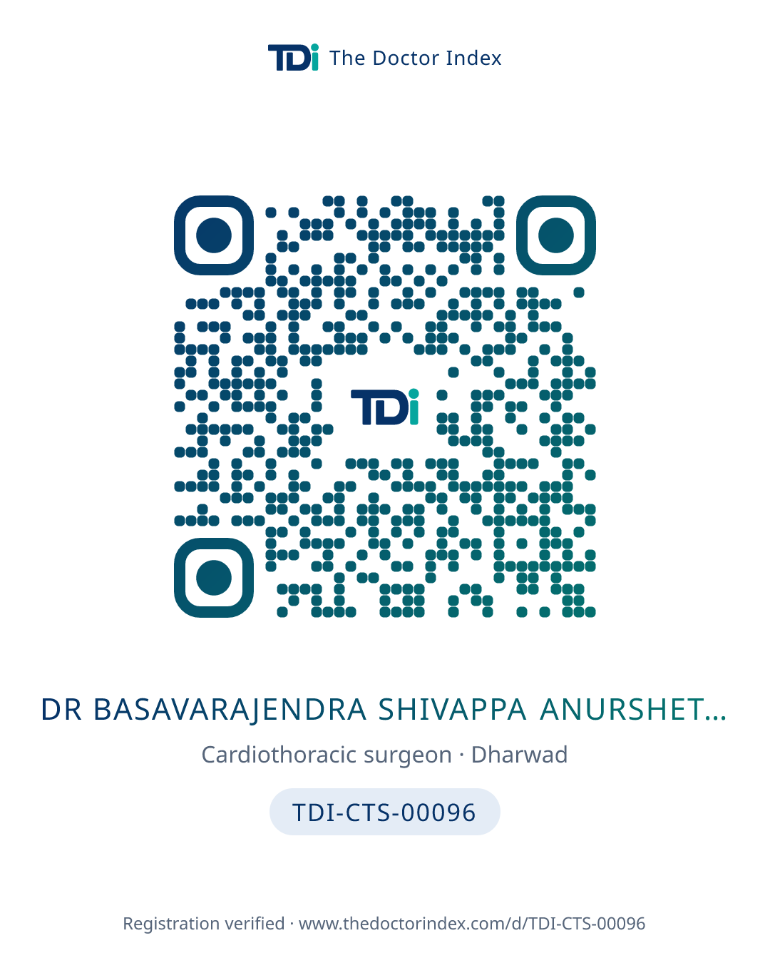 QR card for Dr Basavarajendra Shivappa Anurshetru, TDI-CTS-00096