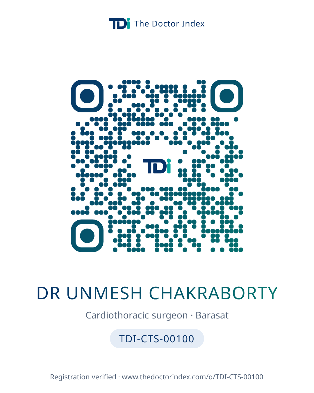 QR card for Dr Unmesh Chakraborty, TDI-CTS-00100