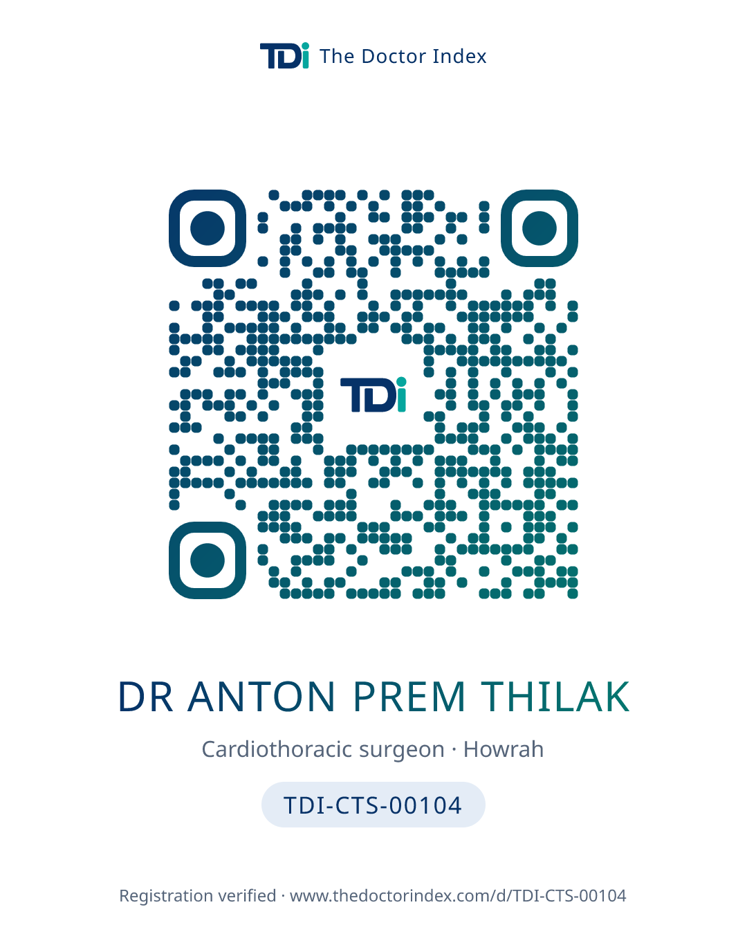 QR card for Dr Anton Prem Thilak, TDI-CTS-00104