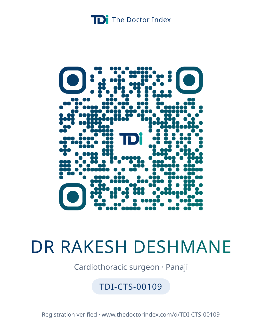 QR card for Dr Rakesh Deshmane, TDI-CTS-00109