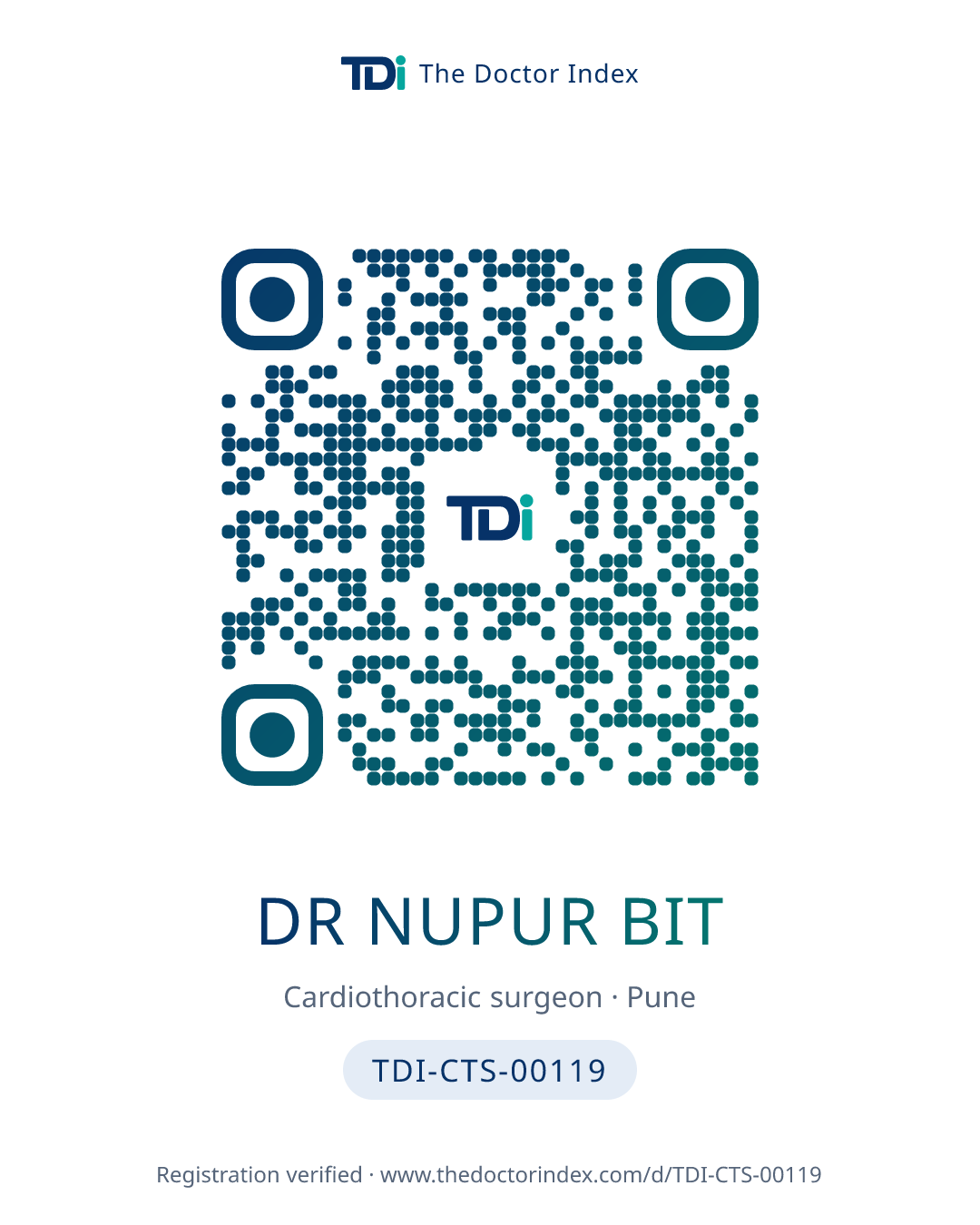 QR card for Dr Nupur Bit, TDI-CTS-00119