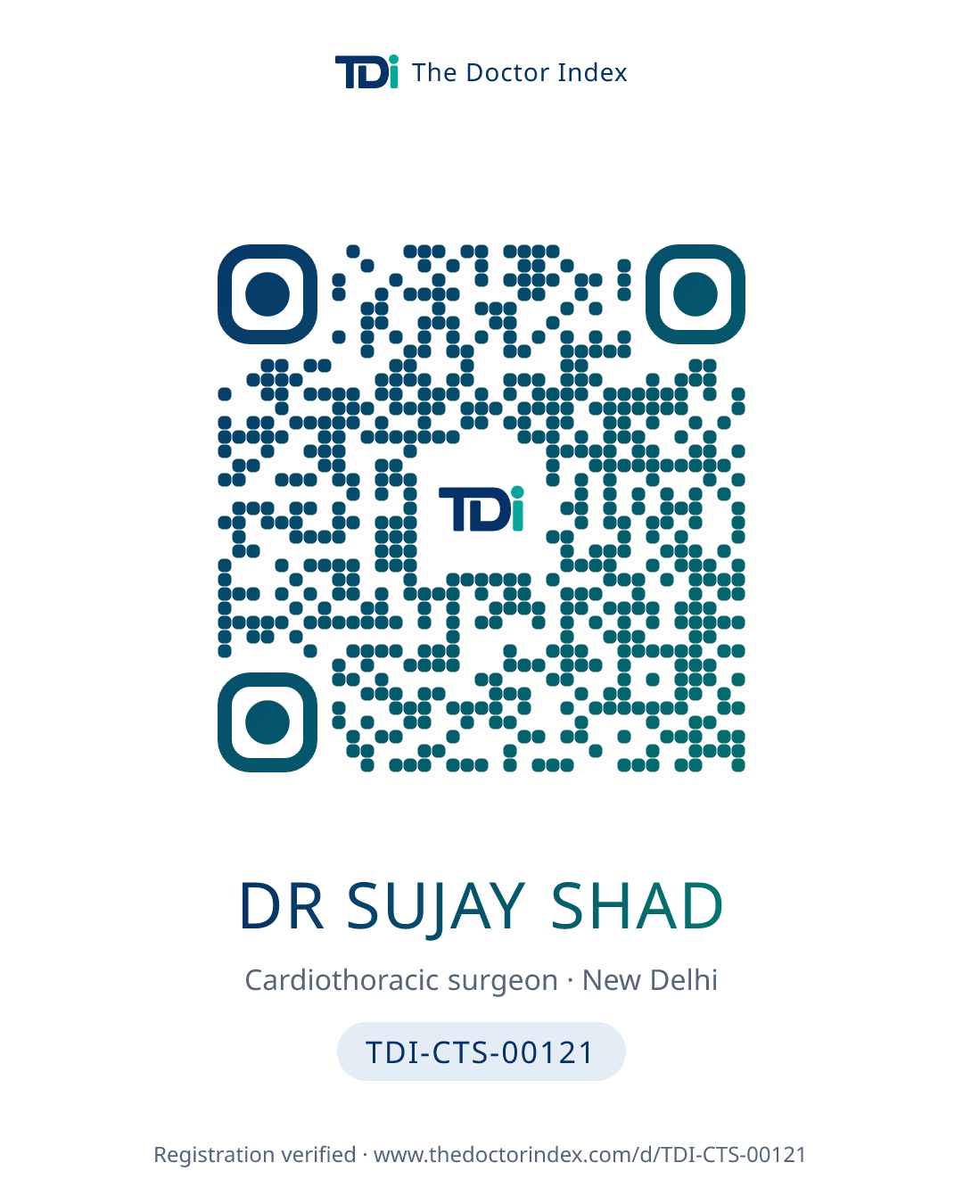 QR card for Dr Sujay Shad, TDI-CTS-00121
