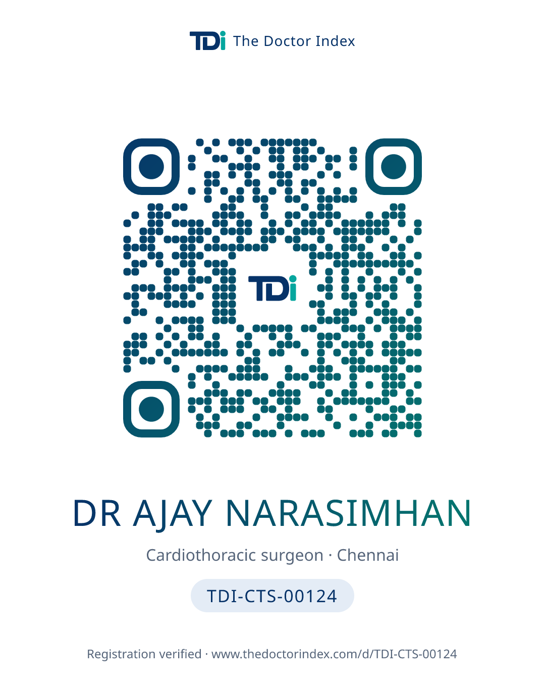QR card for Dr Ajay Narasimhan, TDI-CTS-00124