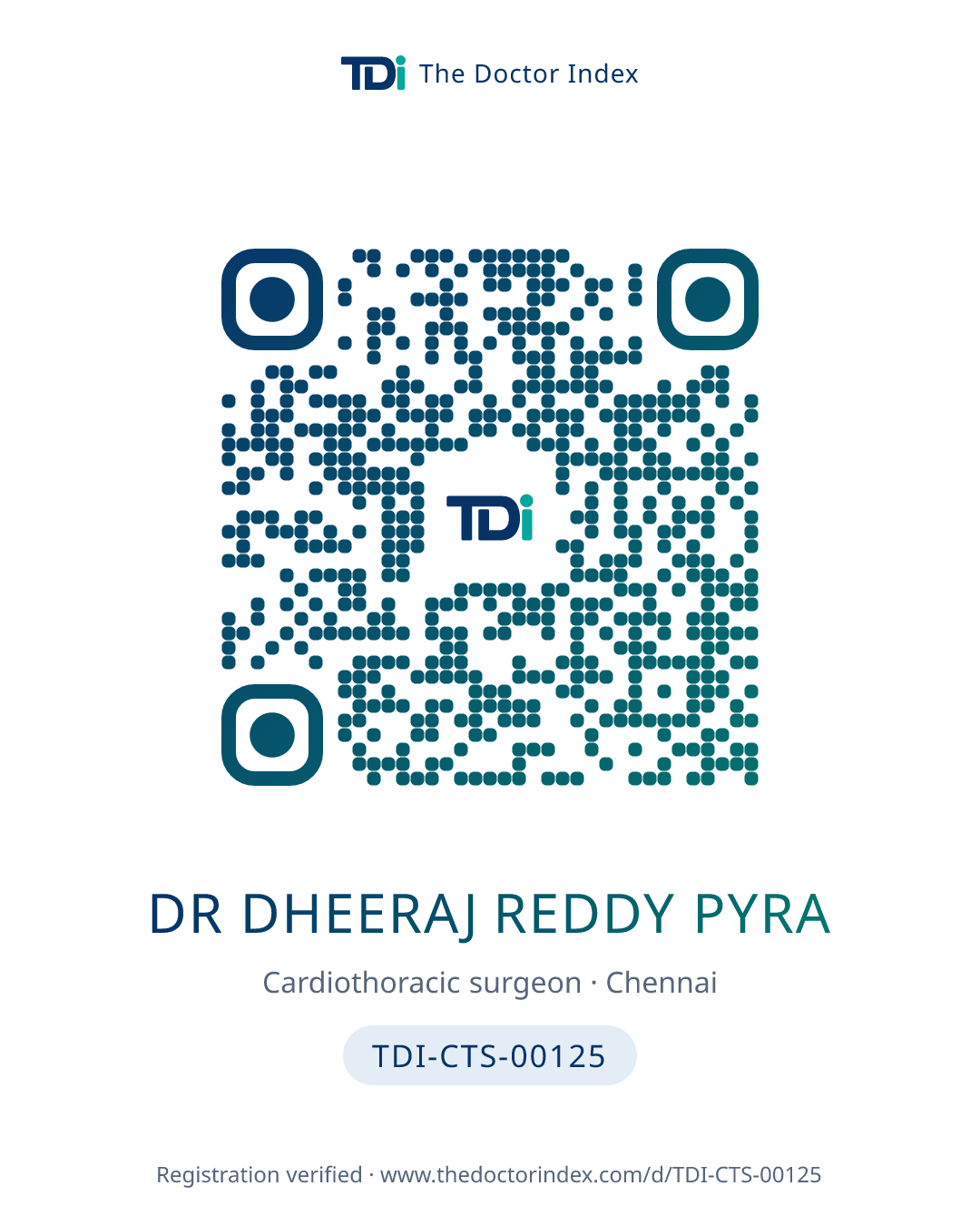 QR card for Dr Dheeraj Reddy Pyra, TDI-CTS-00125