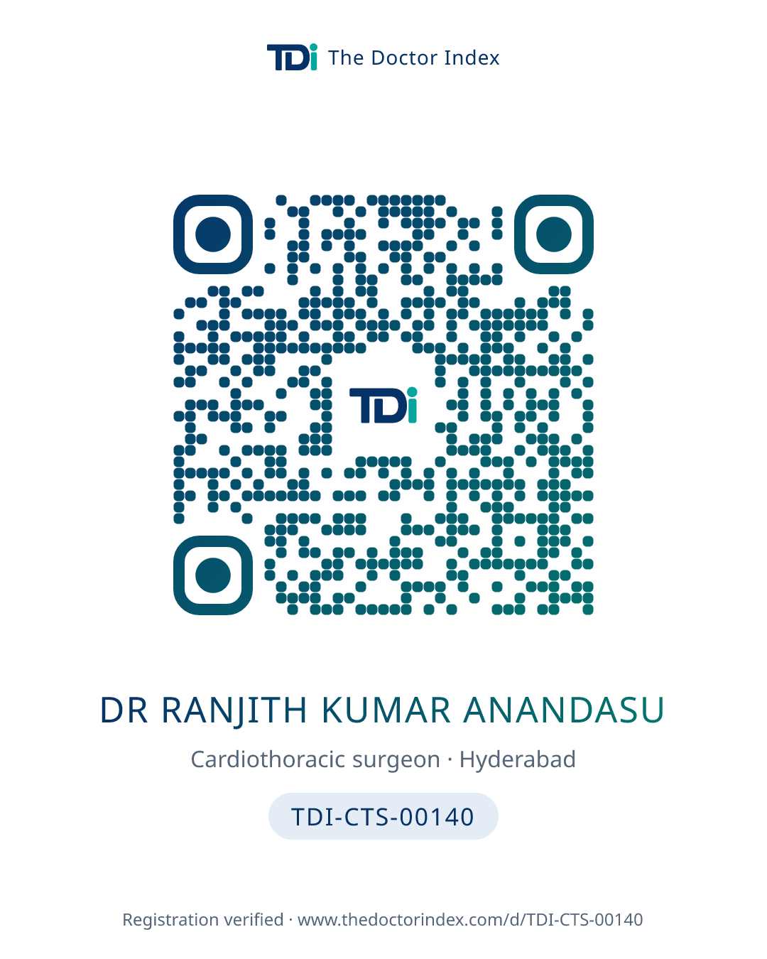 QR card for Dr Ranjith Kumar Anandasu, TDI-CTS-00140