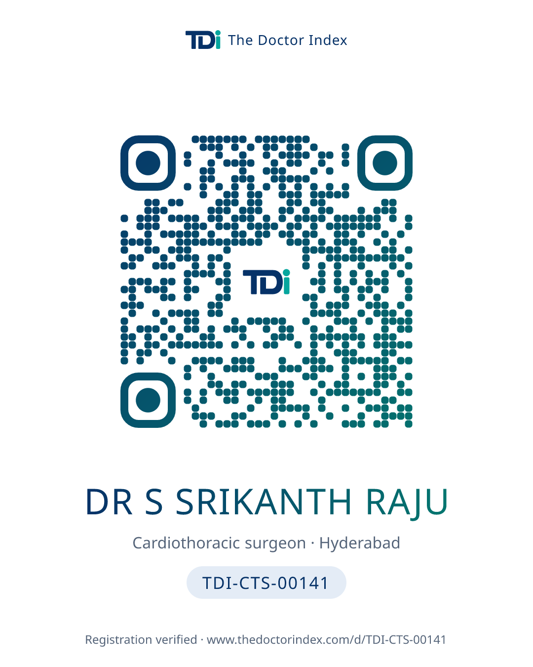 QR card for Dr S Srikanth Raju, TDI-CTS-00141
