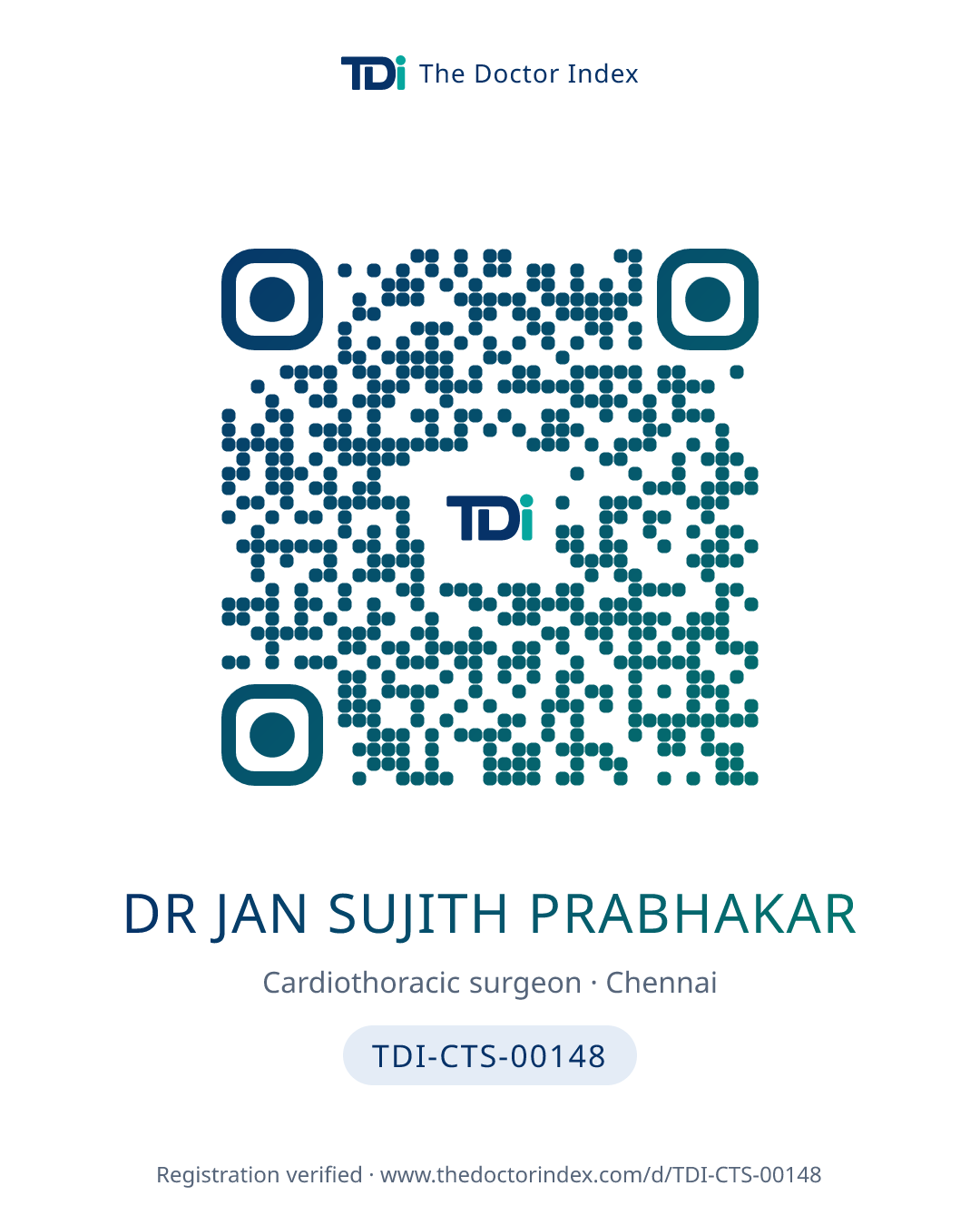 QR card for Dr Jan Sujith Prabhakar, TDI-CTS-00148