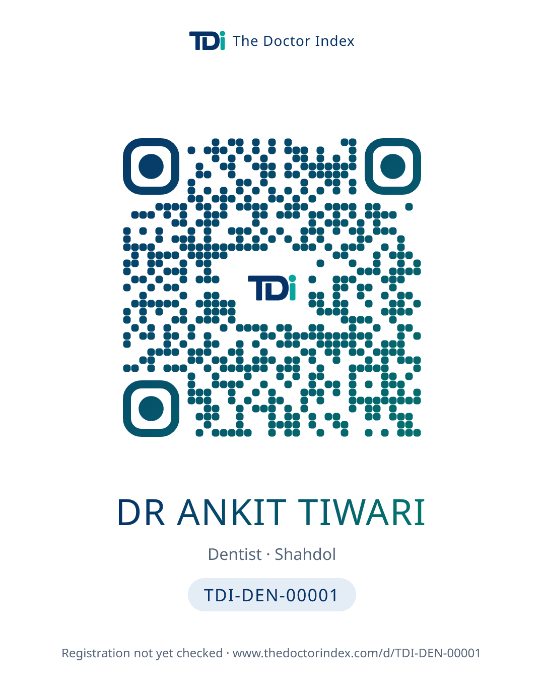 QR card for Dr Ankit Tiwari, TDI-DEN-00001