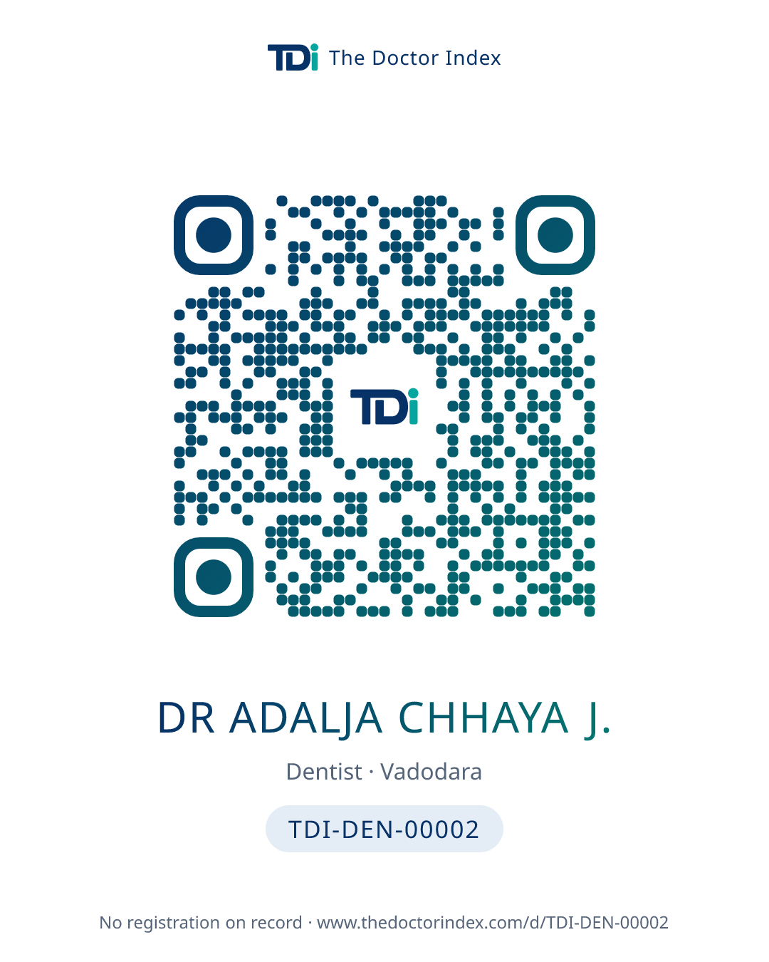 QR card for Dr Adalja Chhaya J., TDI-DEN-00002