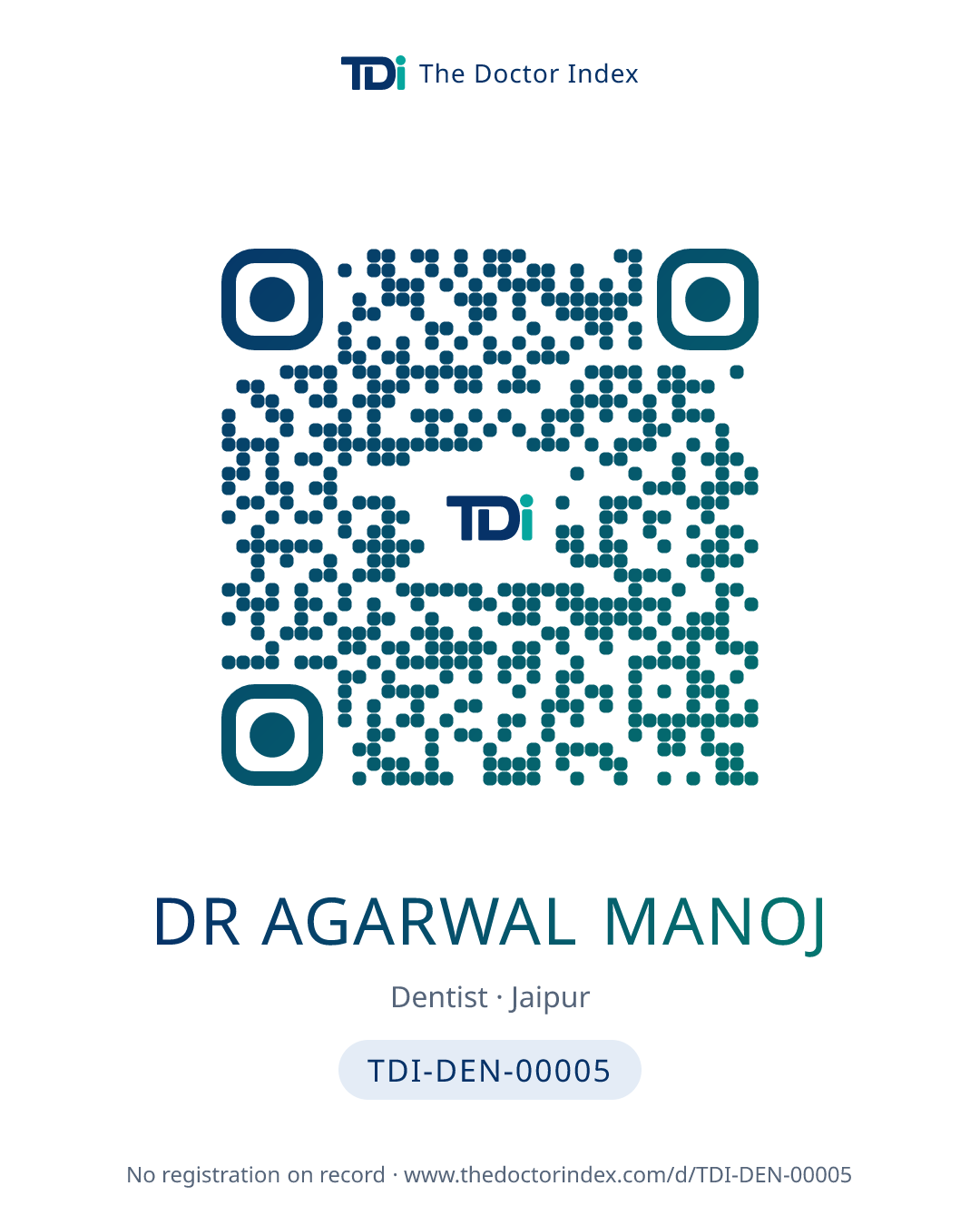 QR card for Dr Agarwal Manoj, TDI-DEN-00005