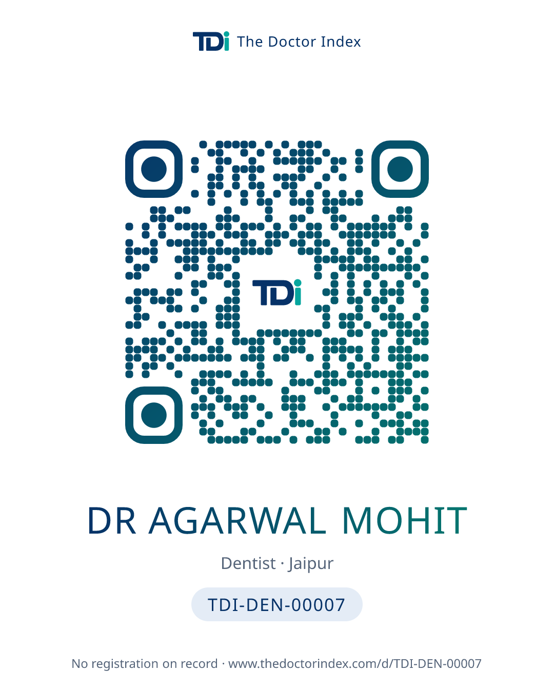 QR card for Dr Agarwal Mohit, TDI-DEN-00007
