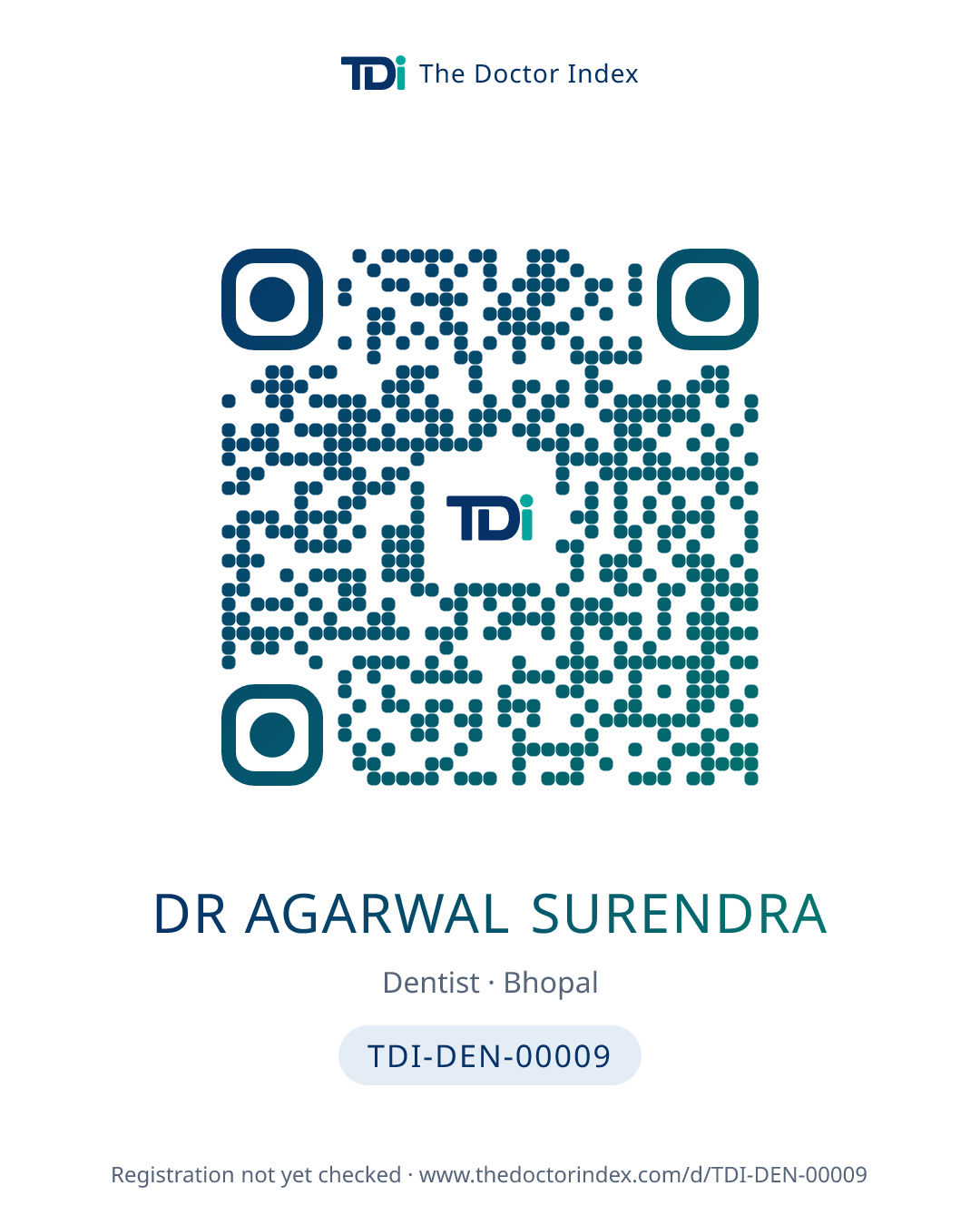 QR card for Dr Agarwal Surendra, TDI-DEN-00009