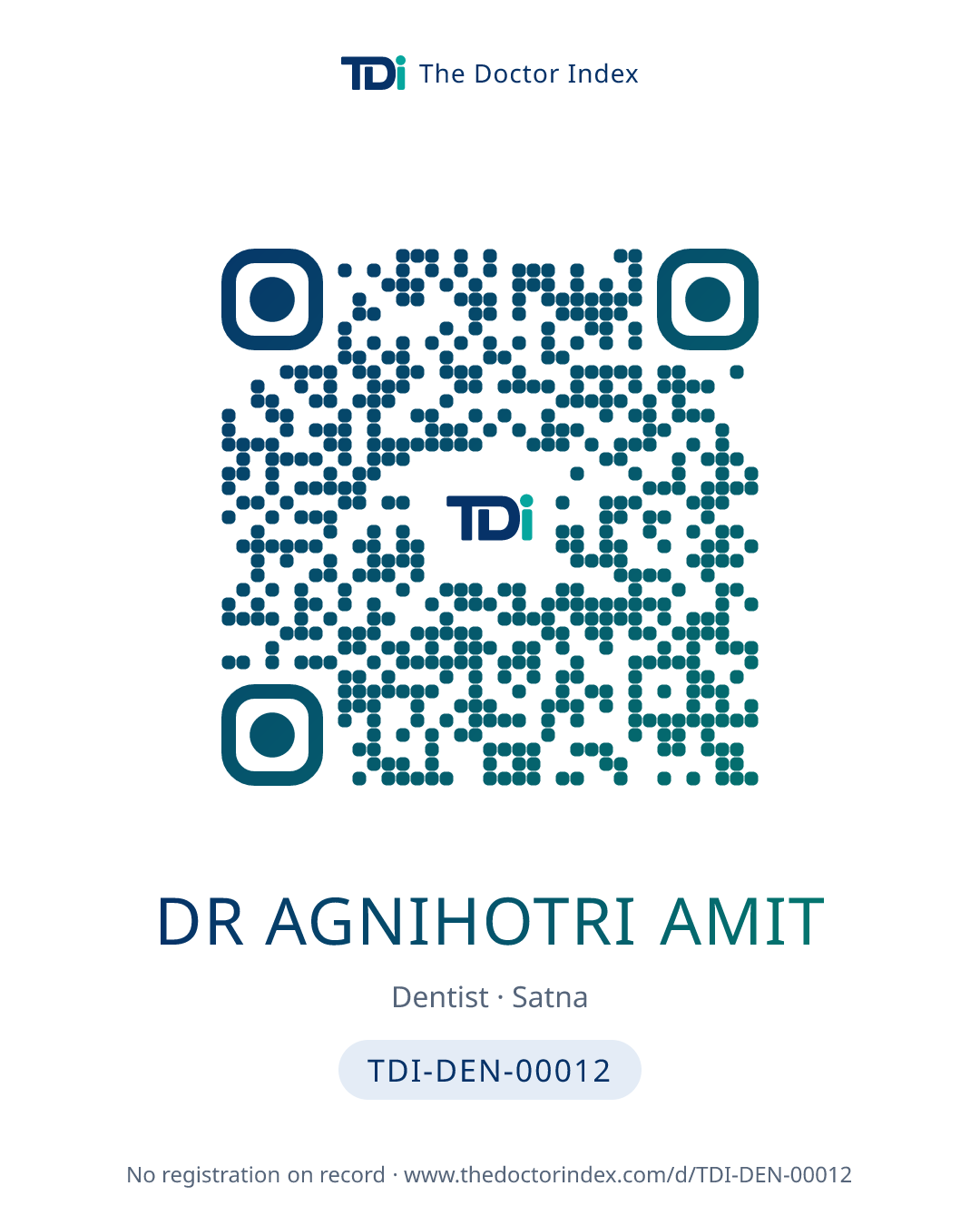 QR card for Dr Agnihotri Amit, TDI-DEN-00012