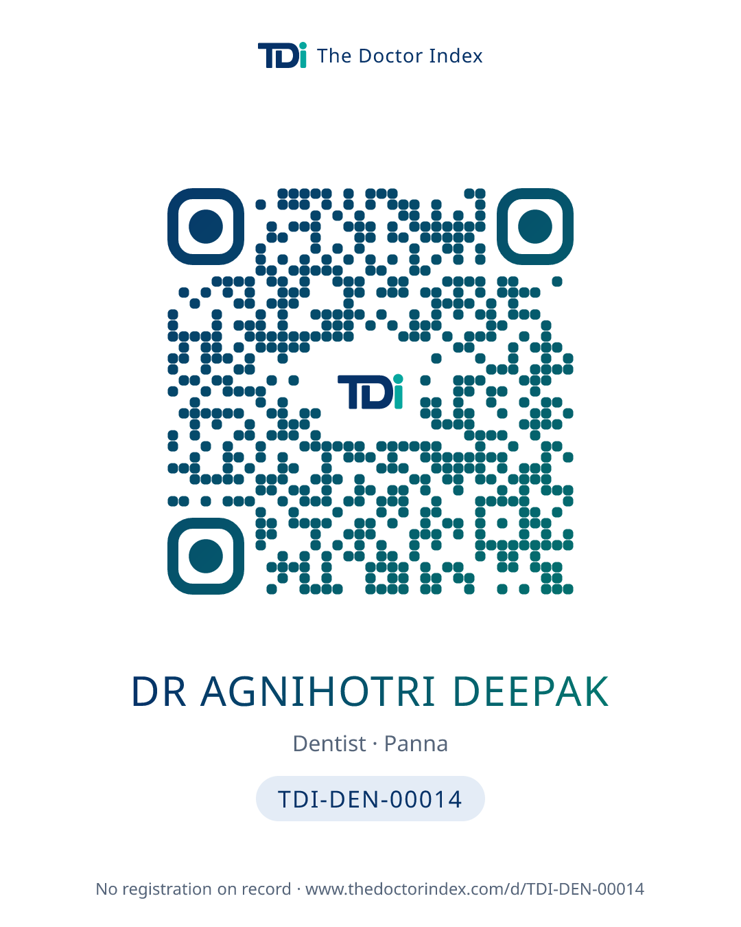 QR card for Dr Agnihotri Deepak, TDI-DEN-00014