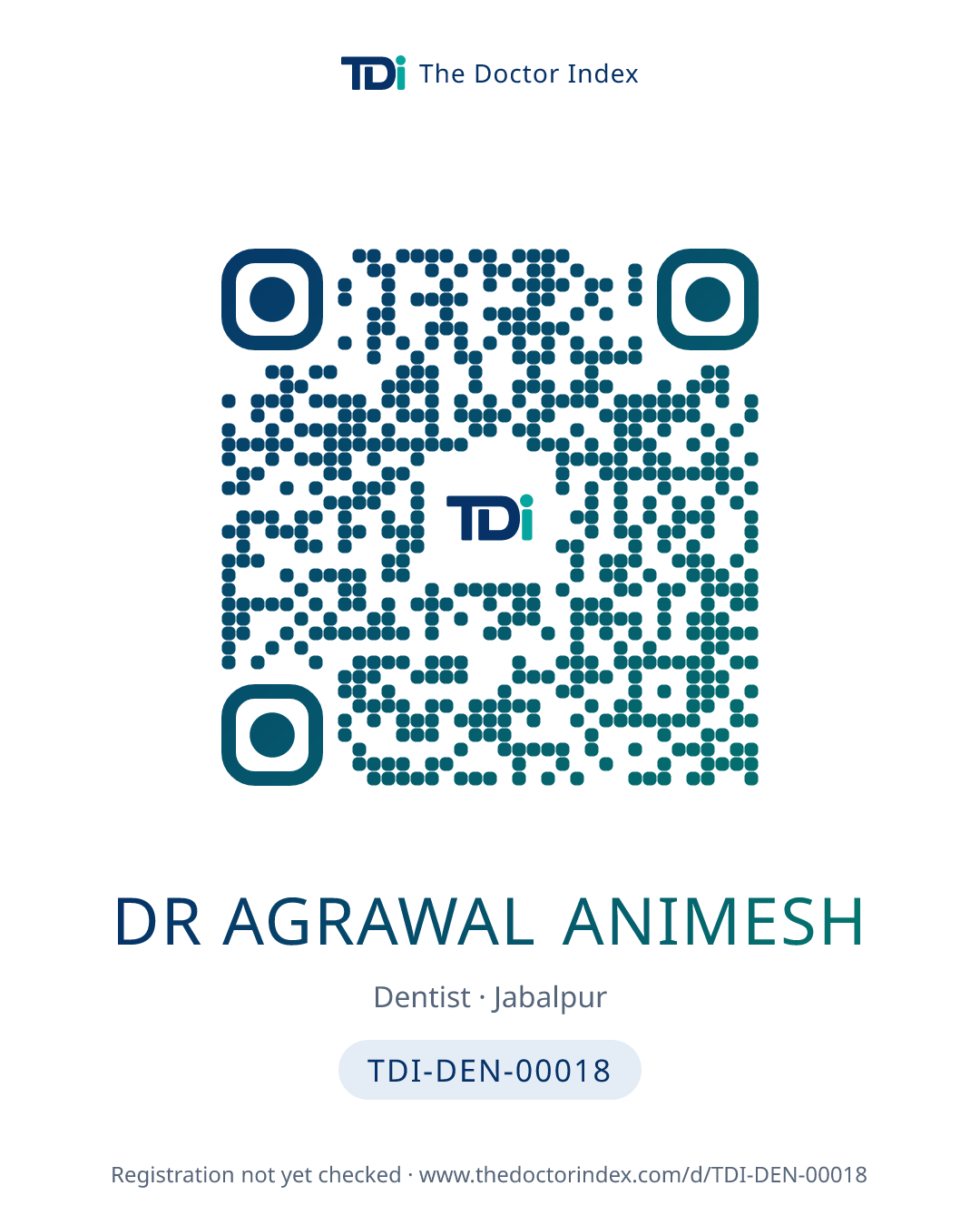 QR card for Dr Agrawal Animesh, TDI-DEN-00018
