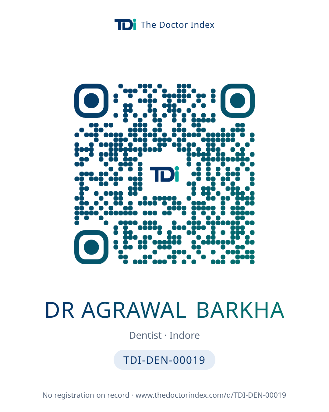 QR card for Dr Agrawal Barkha, TDI-DEN-00019