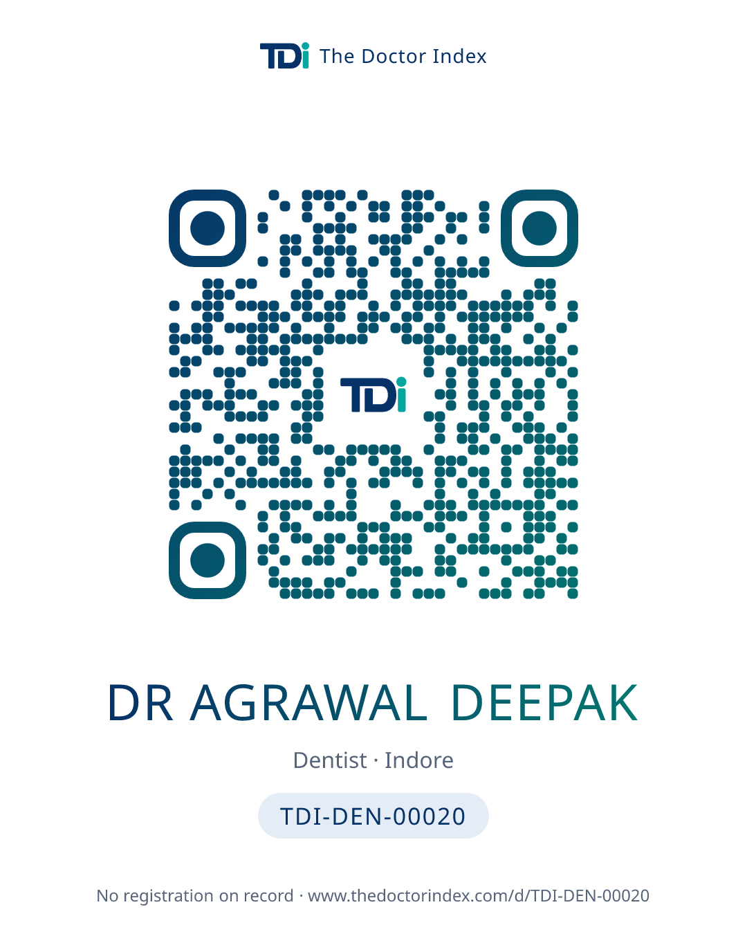 QR card for Dr Agrawal Deepak, TDI-DEN-00020